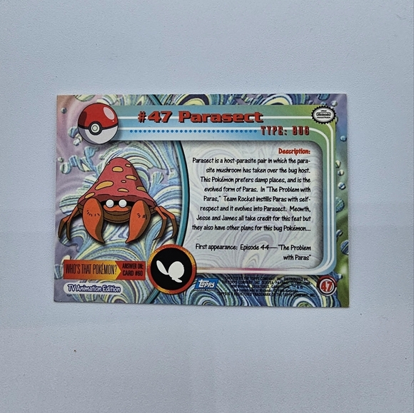 Pokemon 1999 TOPPS Parasect #47 Blue Logo TV Animation Edition Card - Picture 4 of 4